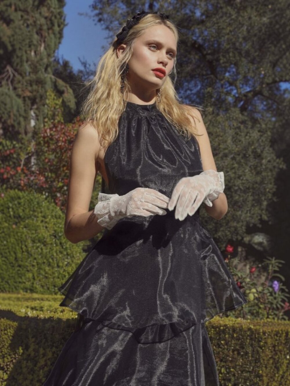 NWT Lulus Perfect Beauty Black Organza Backless Tiered Maxi Dress (size S) - Picture 7 of 11